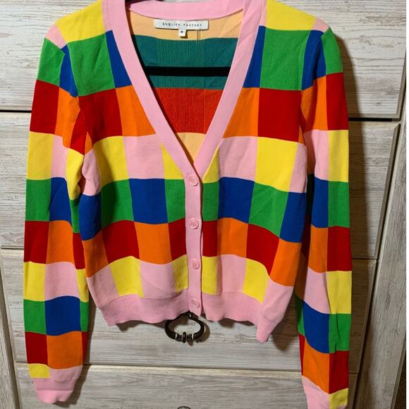 English Factory Colorblock 70s Multicolor Cardigan - Size Medium - Picture 1 of 5